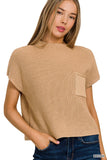 Mock Neck Short Sleeve Cropped Sweater