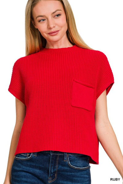 Mock Neck Short Sleeve Cropped Sweater