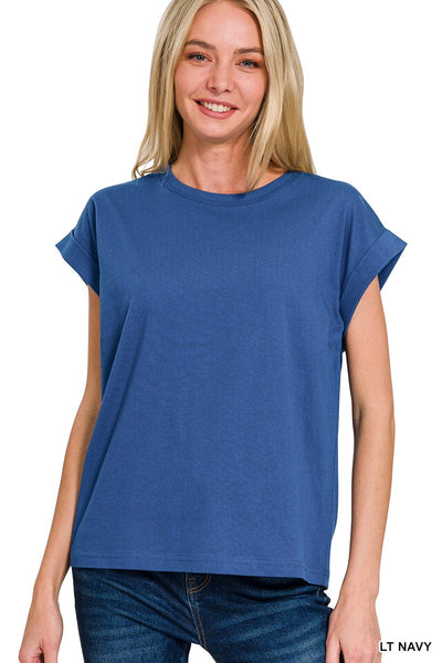 Round Neck Folded Short Sleeve T-shirt