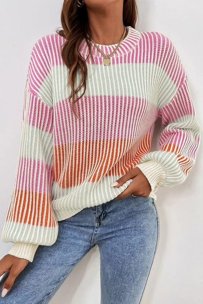 Color Block Bubble Sleeve Sweater