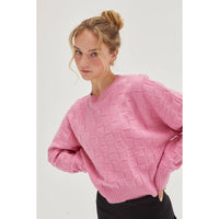 Long Sleeve Square Texture Sweater