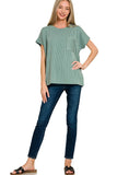 Raised Rib Front Pocket Boxy Top
