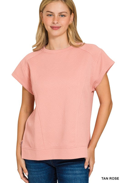 Textured Knit Jacquard Short Sleeve Top
