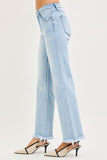 Tummy Control Mid Rise Ankle Straight Fray Hem