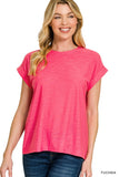 Zenana Slub Cuffed Sleeve Tee