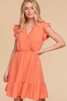 Ruffle Hem Surplice Sleeveless Crepe Midi Dress with Pockets