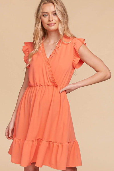 Ruffle Hem Surplice Sleeveless Crepe Midi Dress with Pockets