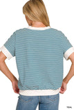 Zenana Stripe Contrast Trim Rib Banded Top