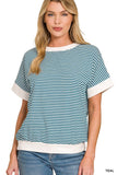 Zenana Stripe Contrast Trim Rib Banded Top