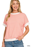 Zenana Stripe Contrast Trim Rib Banded Top