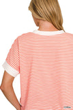 Zenana Stripe Contrast Trim Rib Banded Top