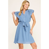 SOLID PAPAYA GAUZE RUFFLE SLEEVE MINI DRESS