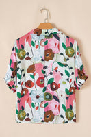 Floral Print Slit V Neck Short Sleeve Blouse