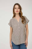 PINSTRIPE SHORT CUFF SLEEVE BUTTON DOWN SHIRT