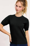 Puffy Sleeve Basic Stretchy Knit Top