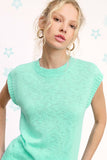 JCS3598-Loose Fit Sleeveless Ribbed Knit Crew Neck Top