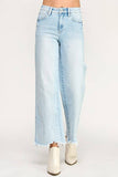 HIGH RISE WIDE LEG W/ DESTROYED HEM JEANS
