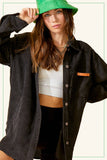 JKT1767-Loose Fit Button Down Corduroy Shacket with Pockets