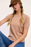 Puffy Sleeve Basic Stretchy Knit Top