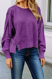 LDC Solid Raw Seam Patchwork Ribbed Sweatshirt