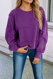 LDC Solid Raw Seam Patchwork Ribbed Sweatshirt