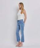HIGH RISE UNEVEN RAW HEM KICK FLARE JEANS