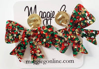 Bow earrings | Custom Earrings | Christmas | Handmade Chunky Multi Color Glitter