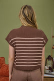 STRIPE MOCK NECK SHORT SLEEVE KNIT SWEATER