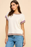 Solid Ribbed Top with Contrast Details