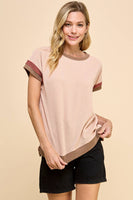 Solid Ribbed Top with Contrast Details
