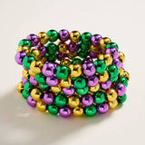 Metallic Mardi Gras Beaded Stretch Multi Layered Bracelets