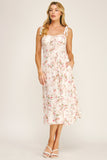 ROMANTIC FLORAL TIE STRAP MIDI DRESS