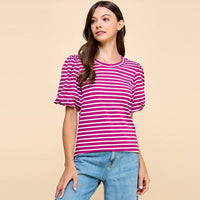 Striped Top with Puffed Sleeves
