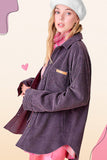 JKT1767-Loose Fit Button Down Corduroy Shacket with Pockets