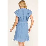 SOLID PAPAYA GAUZE RUFFLE SLEEVE MINI DRESS