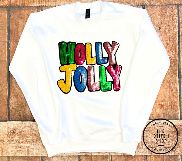 Holly Jolly Sequin Patch Gildan Sweatshirt