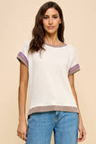 Solid Ribbed Top with Contrast Details