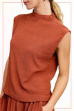 HCT7705-Stretchy Crinkled Fabric Sleeveless Top