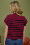 STRIPE MOCK NECK SHORT SLEEVE KNIT SWEATER