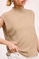 HCT7705-Stretchy Crinkled Fabric Sleeveless Top