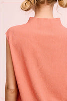 HCT7705-Stretchy Crinkled Fabric Sleeveless Top