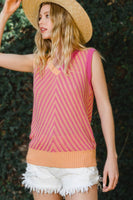 Women Strawberry Contrast Chevron Knit Sweater Vest
