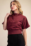 Mock Neck Suede Look Brush Top
