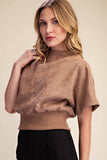Mock Neck Suede Look Brush Top