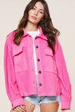 Loose Fit Button Down Long Sleeve Fleece Shacket