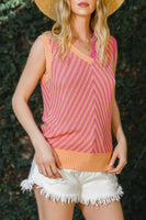 Women Strawberry Contrast Chevron Knit Sweater Vest