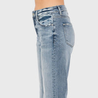 HIGH RISE STRETCH VINTAGE FLARE W/ FRAYED HEM