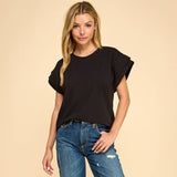 Cotton Spandex Cuffed Sleeve Top