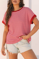 Contrast Short Sleeve Stripe Blouse