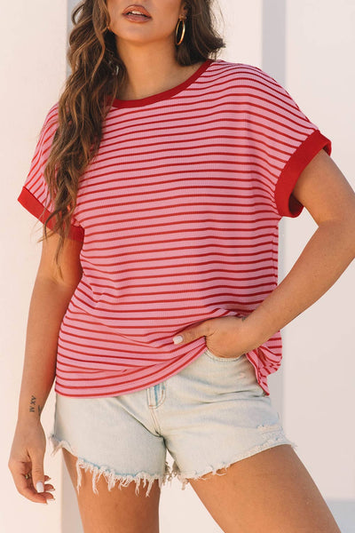 Contrast Short Sleeve Stripe Blouse